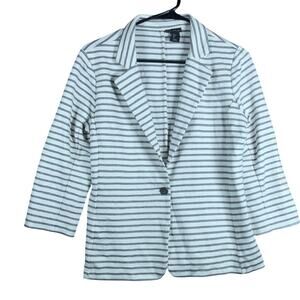 Tahari Womens Jacket White Gray Striped Button Blazer Stretch Large